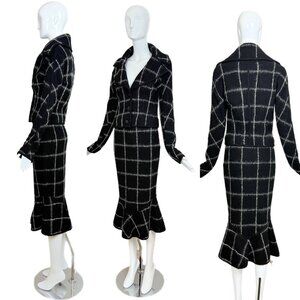 JOHN GALLIANO 1998 Vintage Black + White Skirt Suit